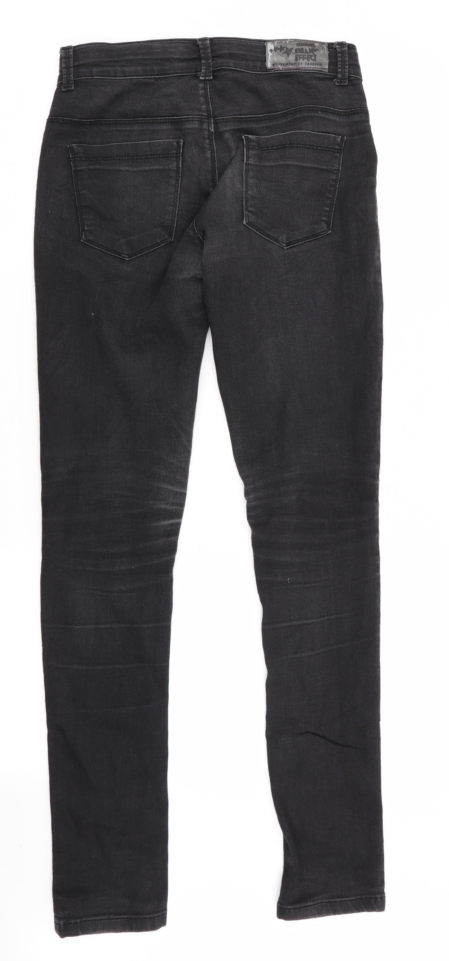 Mens UK Size 26 in Blue Effect Regular Fit Skinny Black Jeans