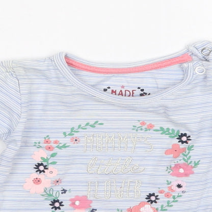 Earlydays Girls Blue Striped  Basic T-Shirt Size 3-6 Months