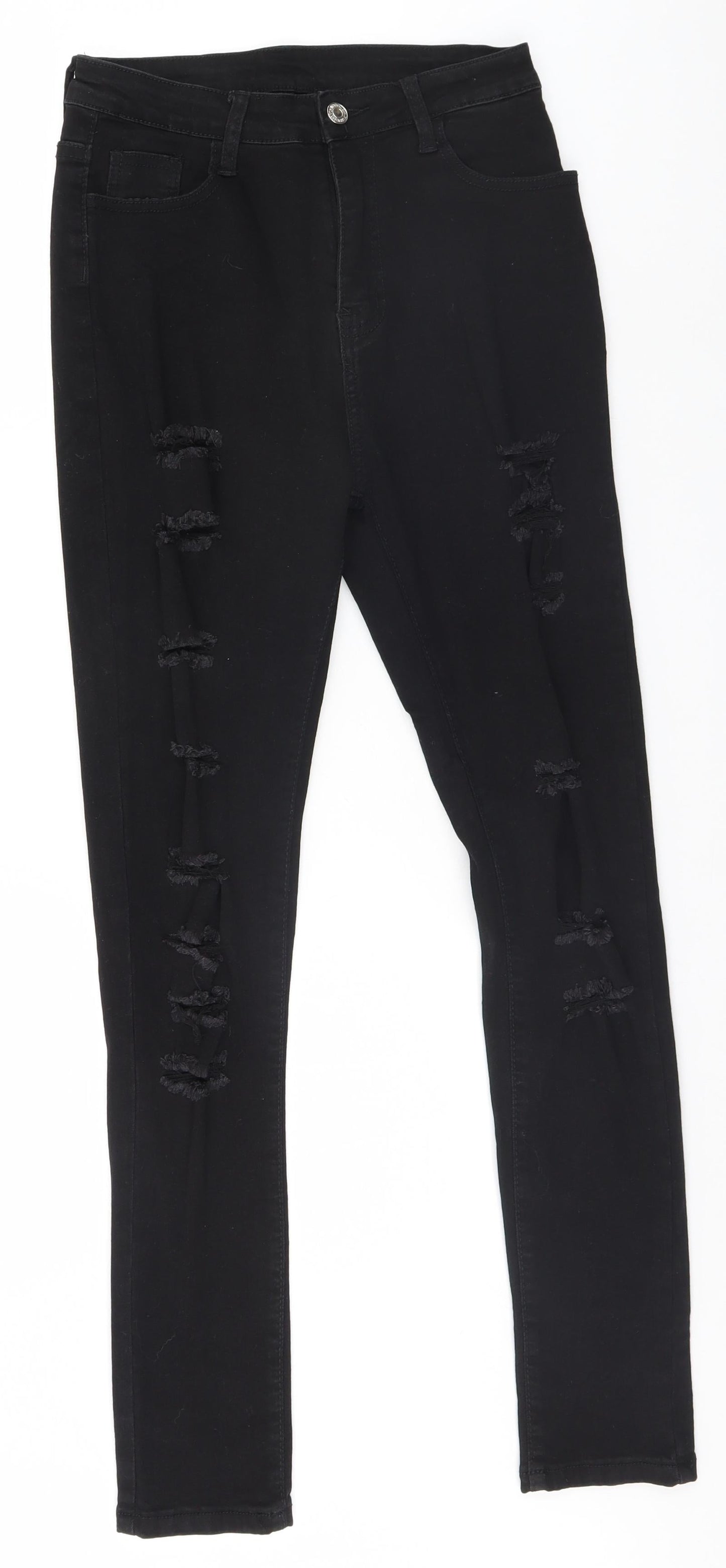 SheIn Womens Black  Denim Straight Jeans Size 10 L28 in - Torn