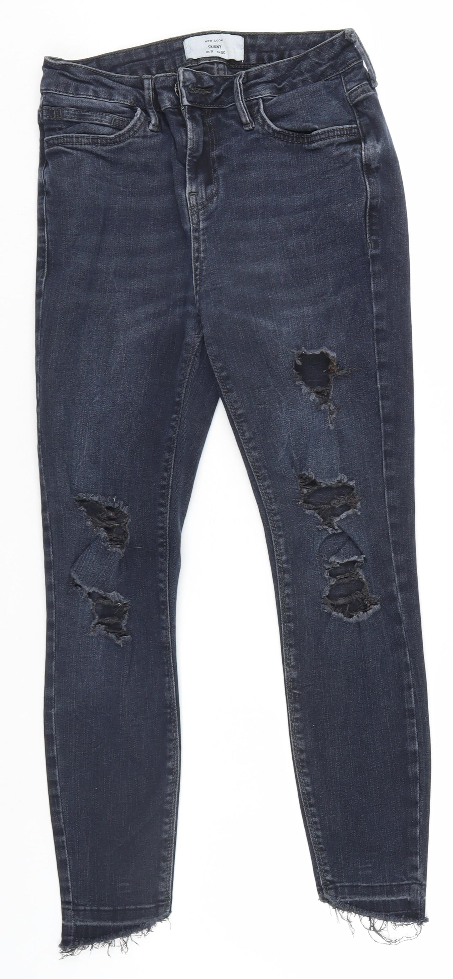New Look Womens Black  Denim Skinny Jeans Size 8 L22.5 in - Ripped