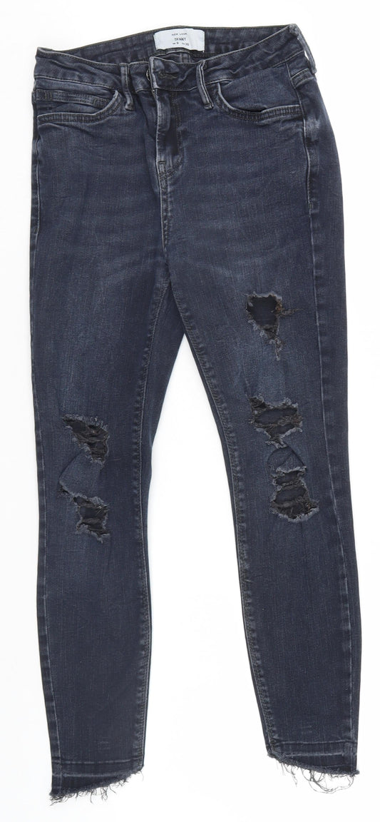 New Look Womens Black  Denim Skinny Jeans Size 8 L22.5 in - Ripped