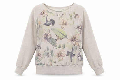 S_Ponder Womens Ivory Floral  Pullover Sweatshirt Size S