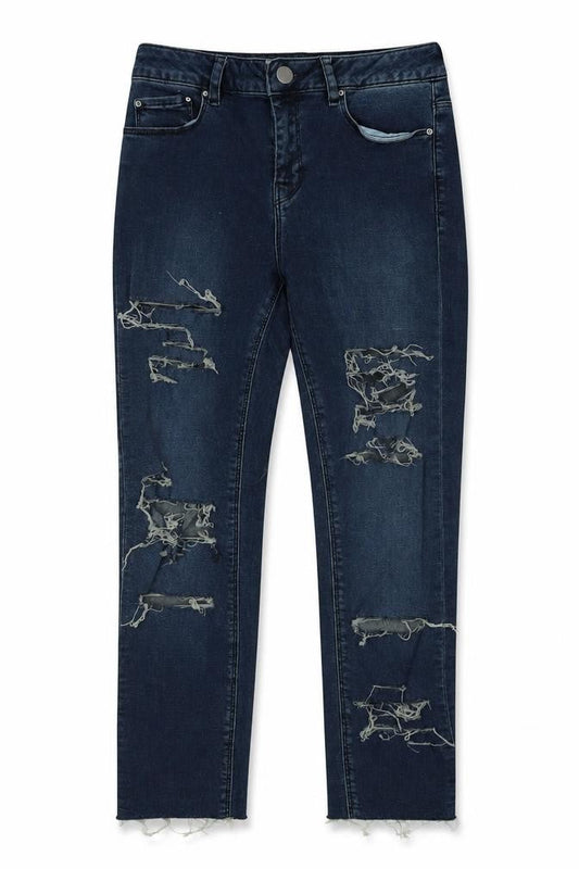 Front view of ASOS women’s blue denim straight jeans, size UK 26, in, 25-inch leg