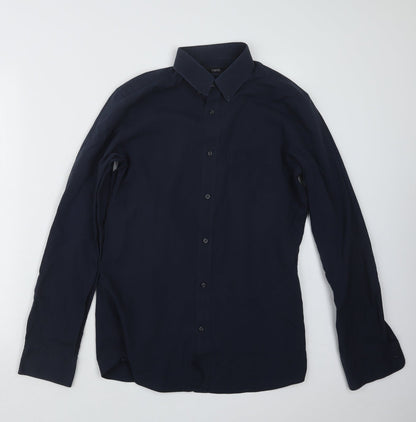 Mens UK Size 15 NEXT Blue  Button-Up Long Sleeve Casual Shirt