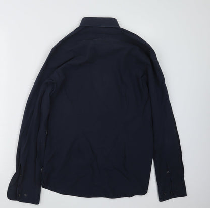 Mens UK Size 15 NEXT Blue  Button-Up Long Sleeve Casual Shirt