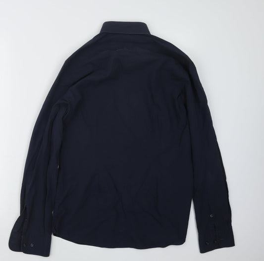 Mens UK Size 15 NEXT Blue  Button-Up Long Sleeve Casual Shirt