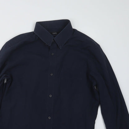 Mens UK Size 15 NEXT Blue  Button-Up Long Sleeve Casual Shirt