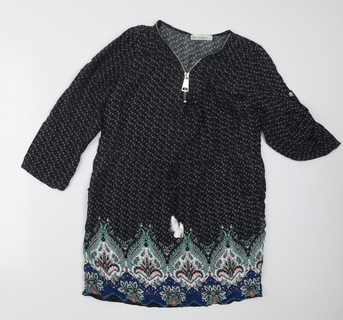 Sweet Girl Womens Black Geometric  Basic Blouse Size S