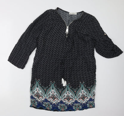 Sweet Girl Womens Black Geometric  Basic Blouse Size S