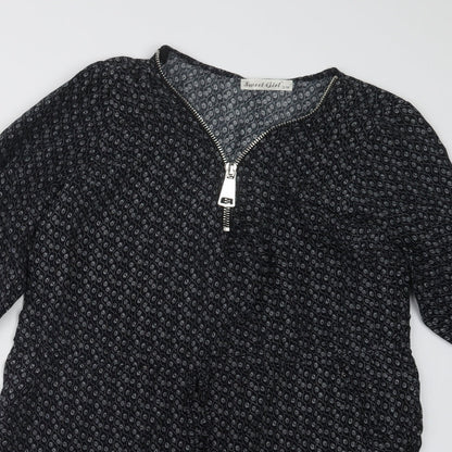 Sweet Girl Womens Black Geometric  Basic Blouse Size S