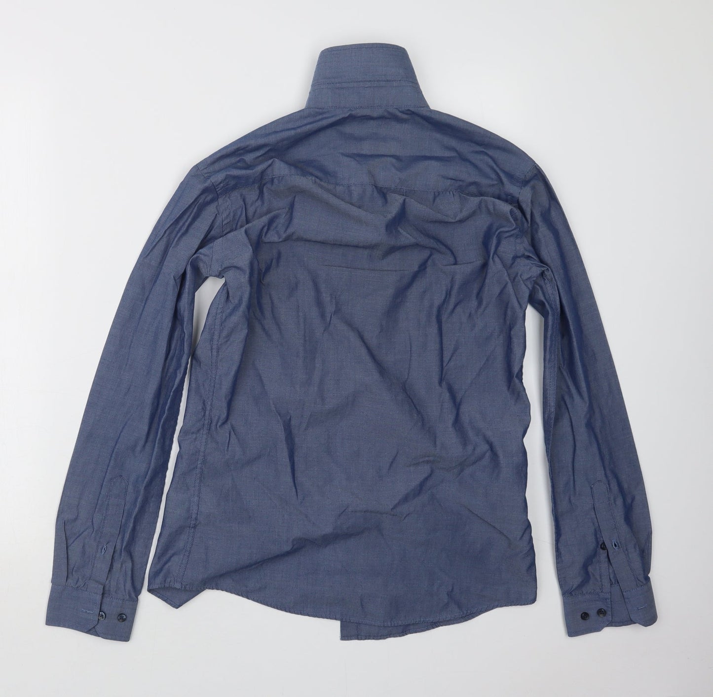 Mens UK Size 14 Cedar Wood State Blue  Button-Up Long Sleeve Casual Shirt