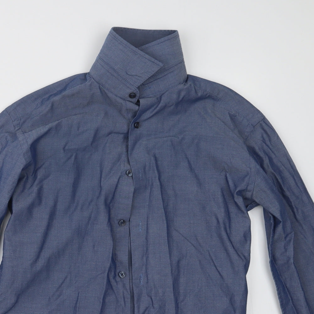 Mens UK Size 14 Cedar Wood State Blue  Button-Up Long Sleeve Casual Shirt