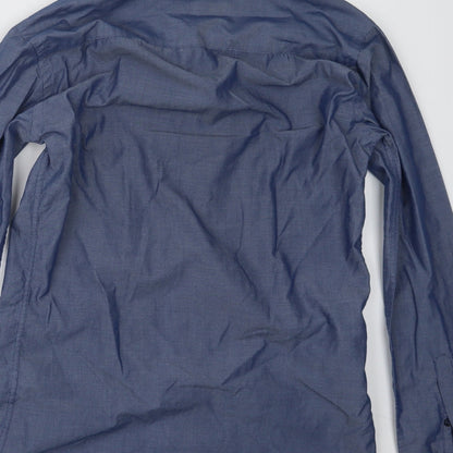 Mens UK Size 14 Cedar Wood State Blue  Button-Up Long Sleeve Casual Shirt