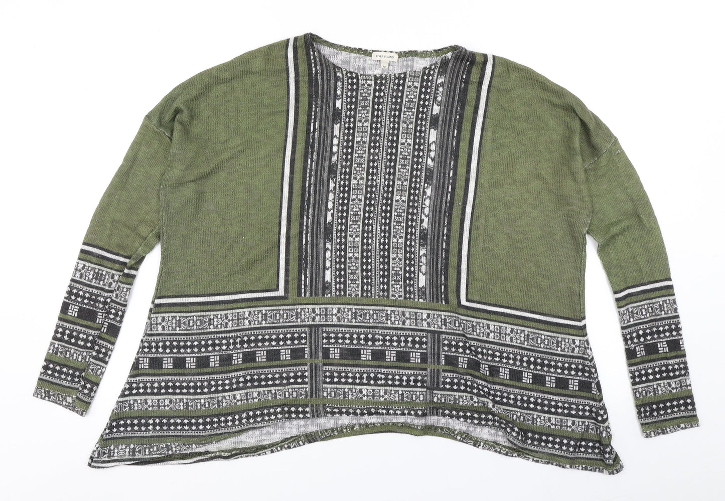 Womens UK Size 10 River Island Green Basic T-Shirt