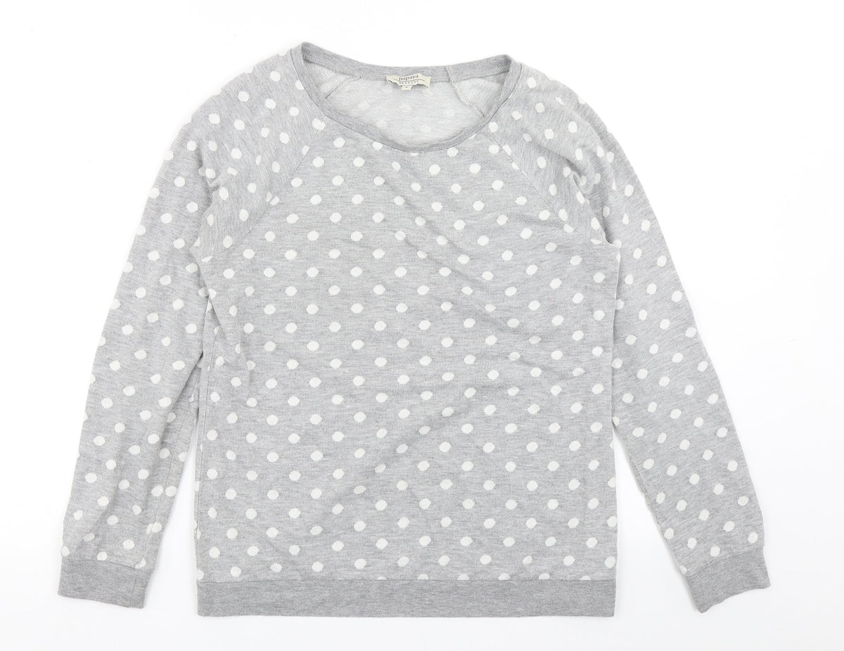 Additional front view of Papaya women’s grey polka dot pullover sweatshirt, size UK 8