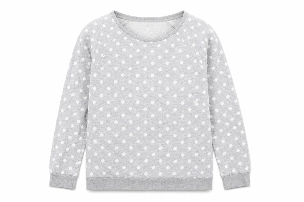 Front view of Papaya women’s grey polka dot pullover sweatshirt, size UK 8