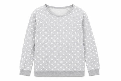 Front view of Papaya women’s grey polka dot pullover sweatshirt, size UK 8