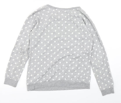 Back view of Papaya women’s grey polka dot pullover sweatshirt, size UK 8