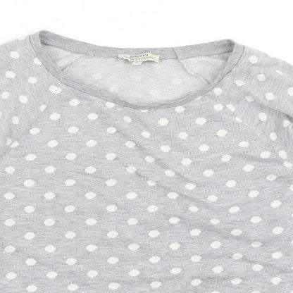 Close-up detail of Papaya women’s grey polka dot pullover sweatshirt, size UK 8