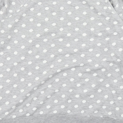 Brand and care label for Papaya women’s grey polka dot pullover sweatshirt, size UK 8