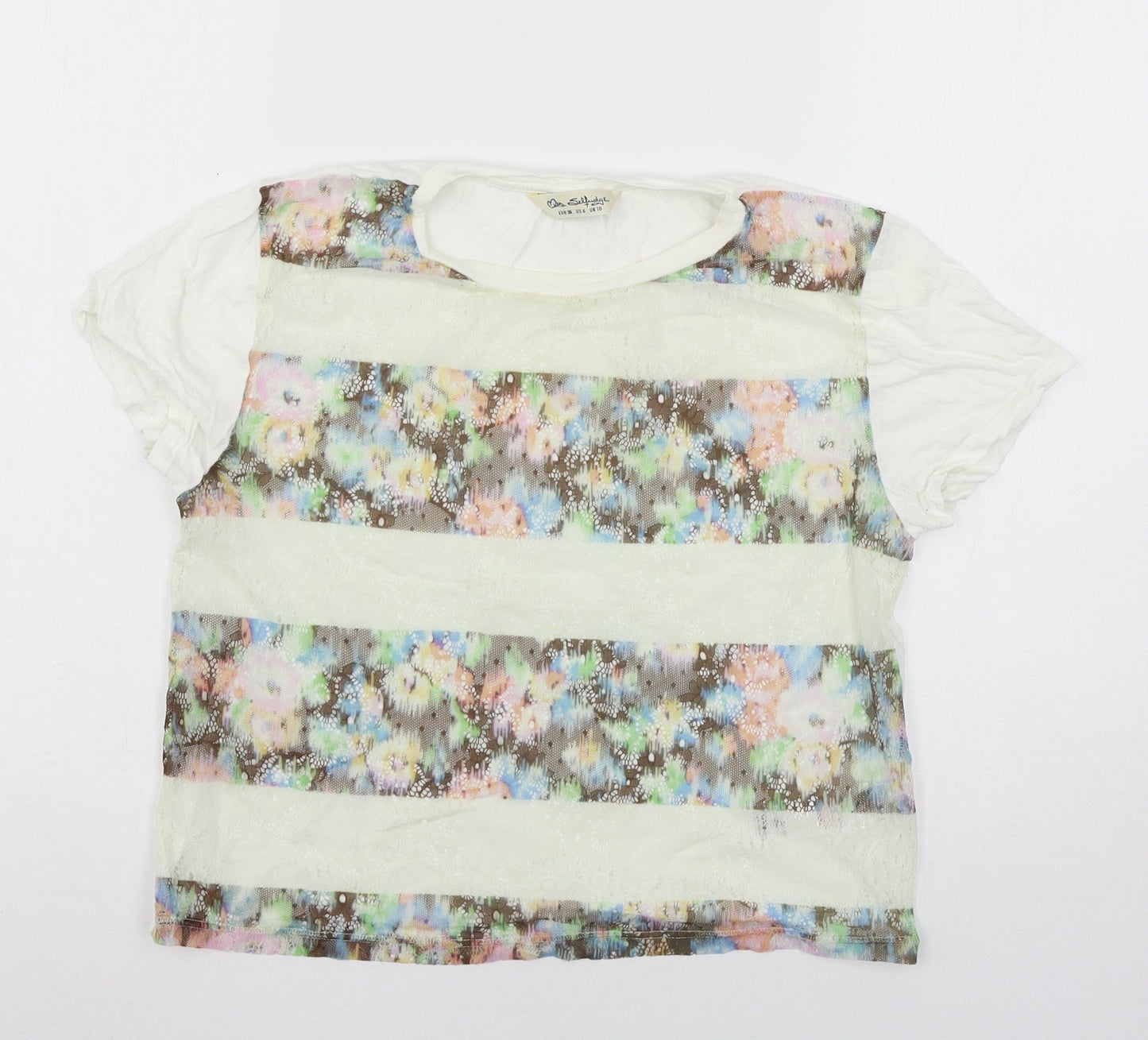 Miss Selfridge Womens White Striped Jersey Basic T-Shirt Size 10