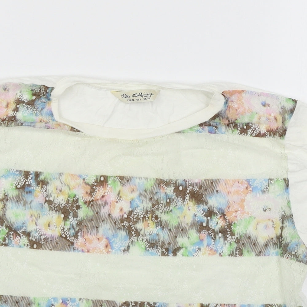 Miss Selfridge Womens White Striped Jersey Basic T-Shirt Size 10