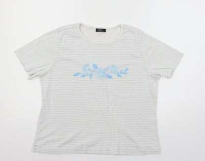 Bonmarché Womens White Striped Jersey Basic T-Shirt Size M