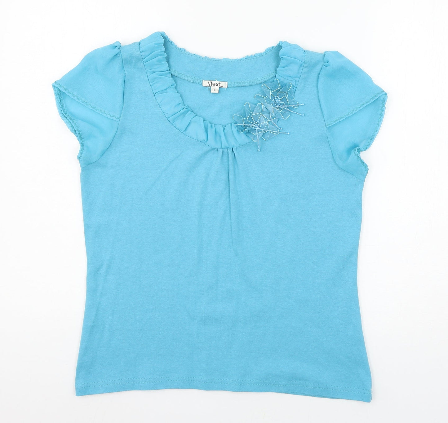 Womens UK Size L text Blue Basic T-Shirt
