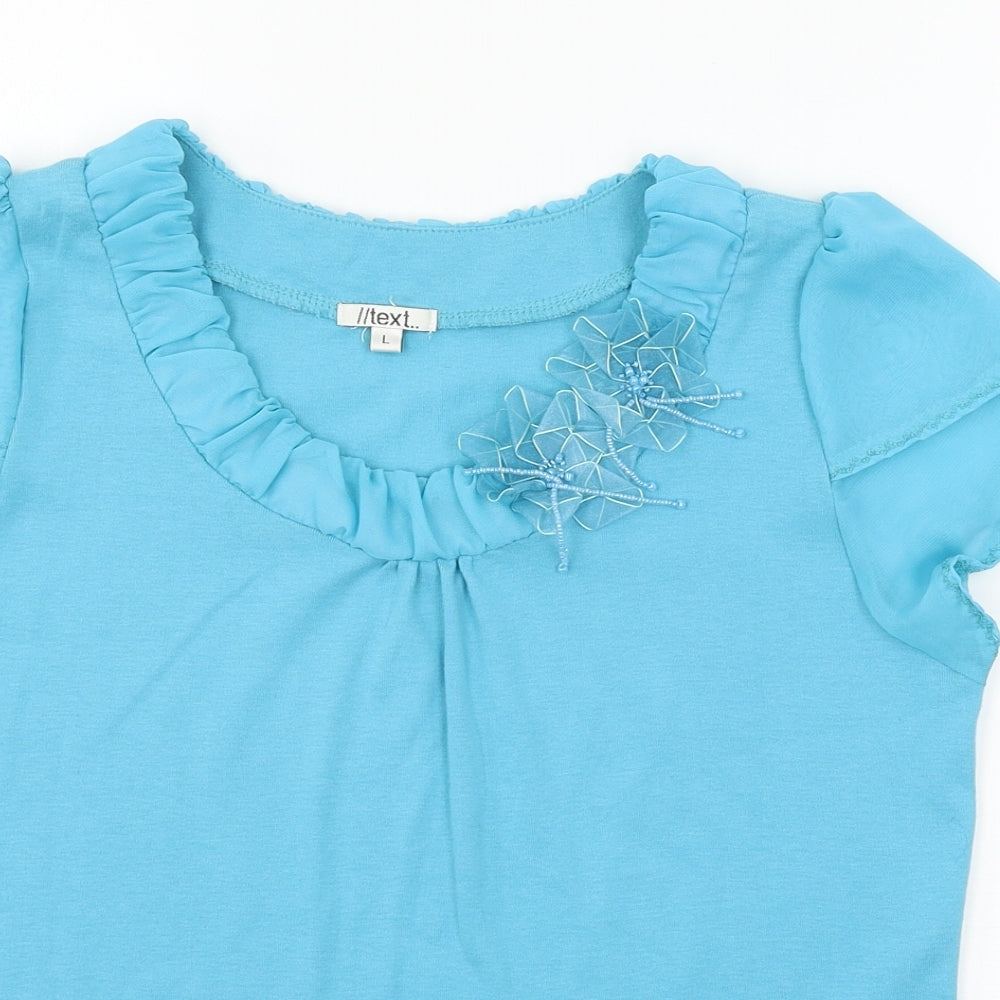 Womens UK Size L text Blue Basic T-Shirt