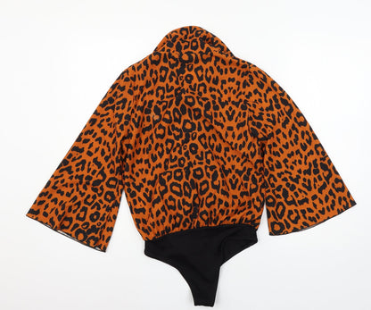 Boohoo Womens Orange Geometric  Bodysuit One-Piece Size 6