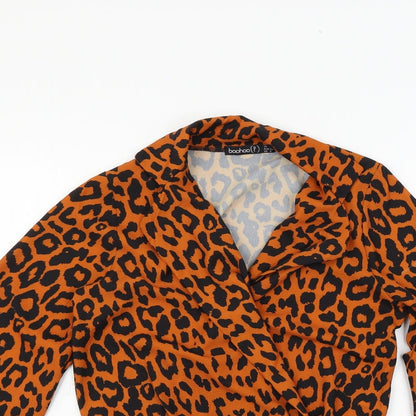 Boohoo Womens Orange Geometric  Bodysuit One-Piece Size 6