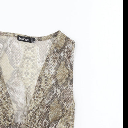 Boohoo Womens Beige Animal Print Mesh Basic T-Shirt Size 10