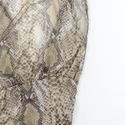 Boohoo Womens Beige Animal Print Mesh Basic T-Shirt Size 10