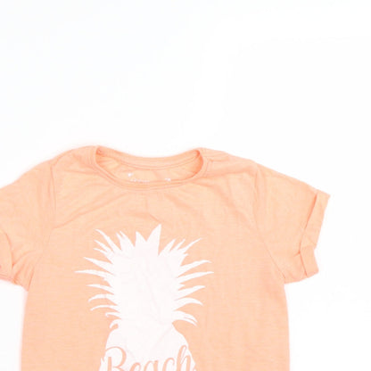 Primark Girls Orange   Basic T-Shirt Size 7-8 Years  - PINEAPPLE