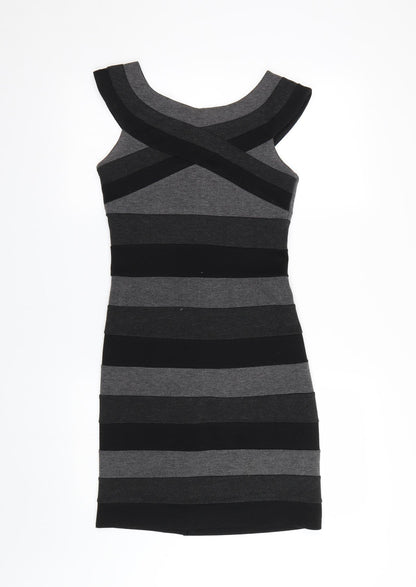 Alter London Womens Black Striped  Wrap Dress  Size 8