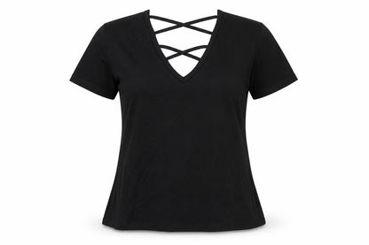 Front view of Miss Selfridge women’s black basic t-shirt, size UK 6