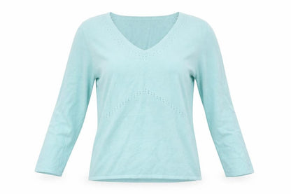 Front view of ALEX &CO women’s blue basic t-shirt, size UK 8