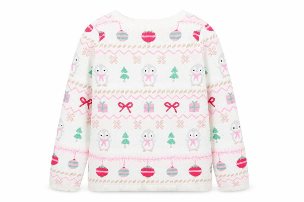 H&M Girls Ivory Geometric  Pullover Jumper Size 4-5 Years  - chrismtas