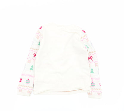 H&M Girls Ivory Geometric  Pullover Jumper Size 4-5 Years  - chrismtas