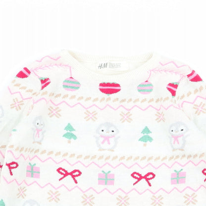 H&M Girls Ivory Geometric  Pullover Jumper Size 4-5 Years  - chrismtas