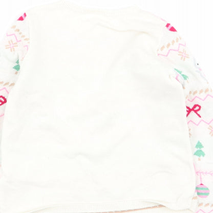 H&M Girls Ivory Geometric  Pullover Jumper Size 4-5 Years  - chrismtas