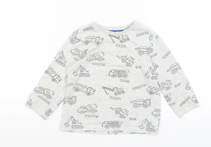 F7F Boys Grey   Basic T-Shirt Size 2-3 Years  - Diggers & Trucks