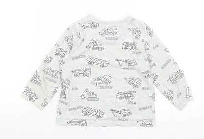 F7F Boys Grey   Basic T-Shirt Size 2-3 Years  - Diggers & Trucks
