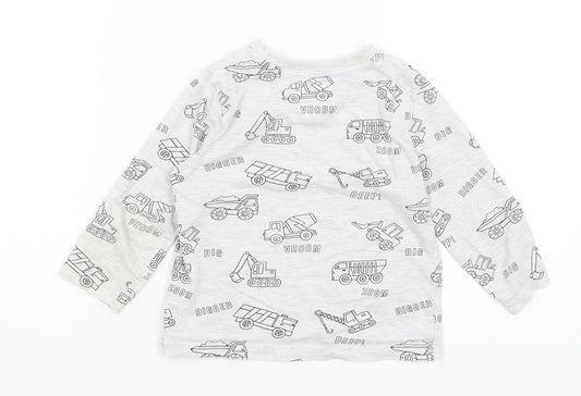 F7F Boys Grey   Basic T-Shirt Size 2-3 Years  - Diggers & Trucks