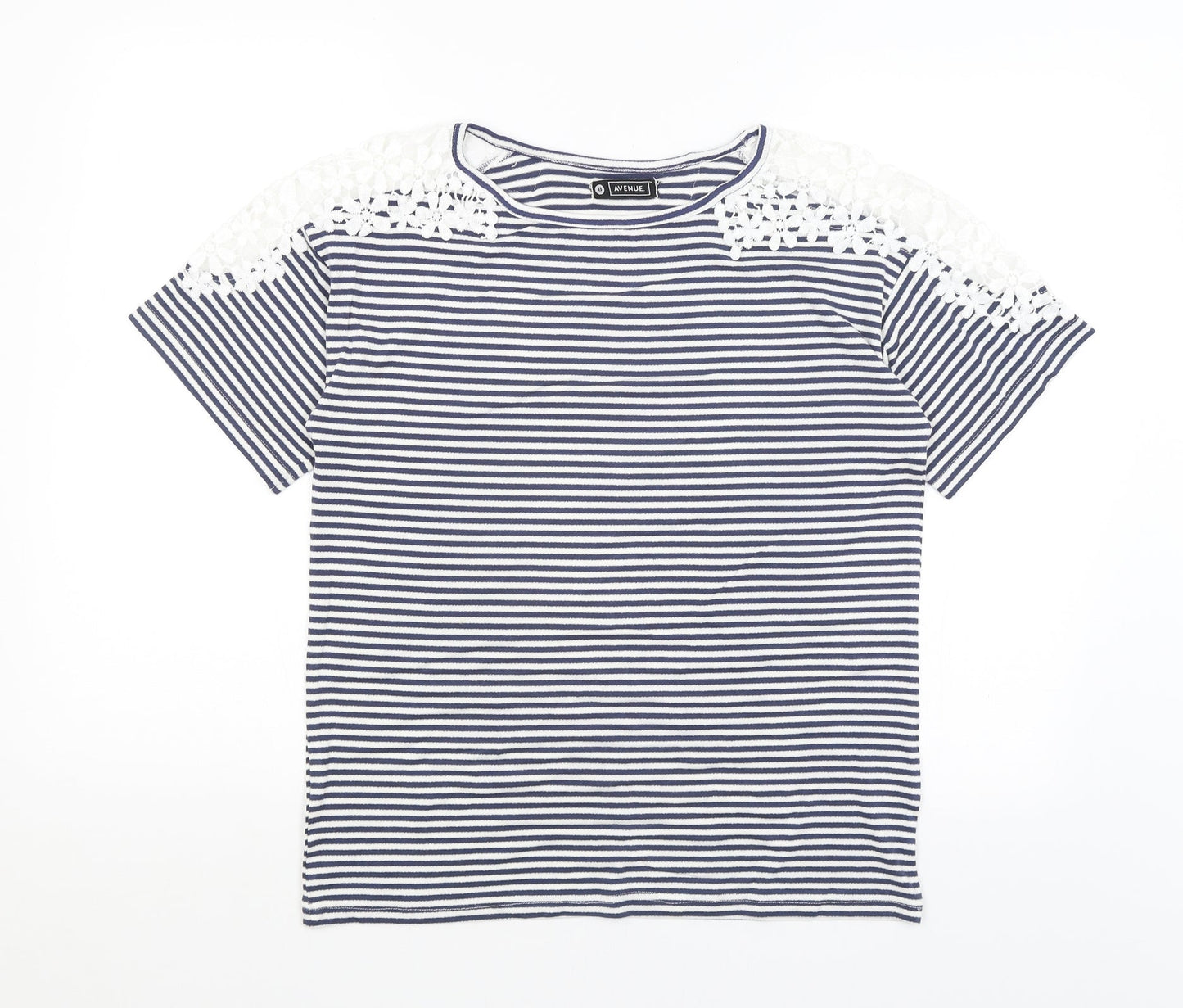 Avenue Womens White Striped  Basic T-Shirt Size 8