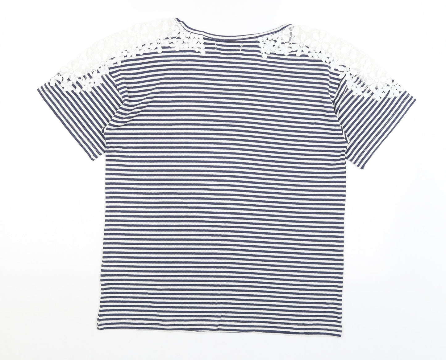 Avenue Womens White Striped  Basic T-Shirt Size 8