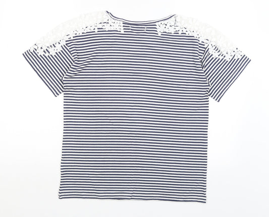 Avenue Womens White Striped  Basic T-Shirt Size 8