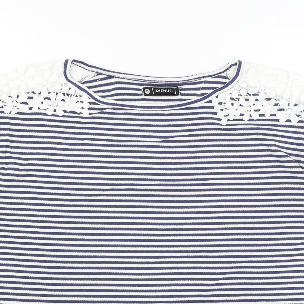 Avenue Womens White Striped  Basic T-Shirt Size 8