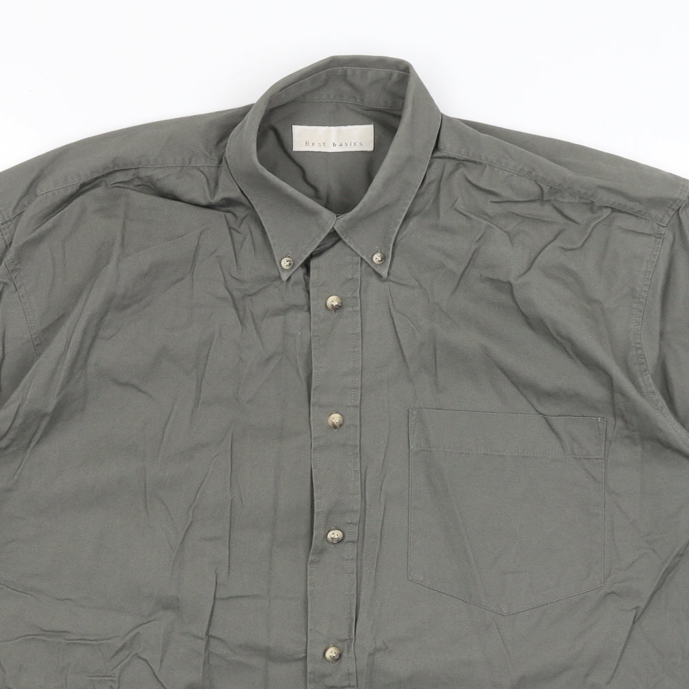 Mens UK Size M Best Basics Green  Button-Up Short Sleeve Casual Shirt