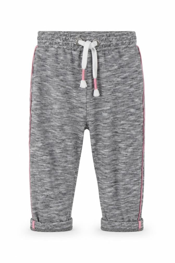 Front view of Topo Mini girls’ grey jogger leggings, size 12, months